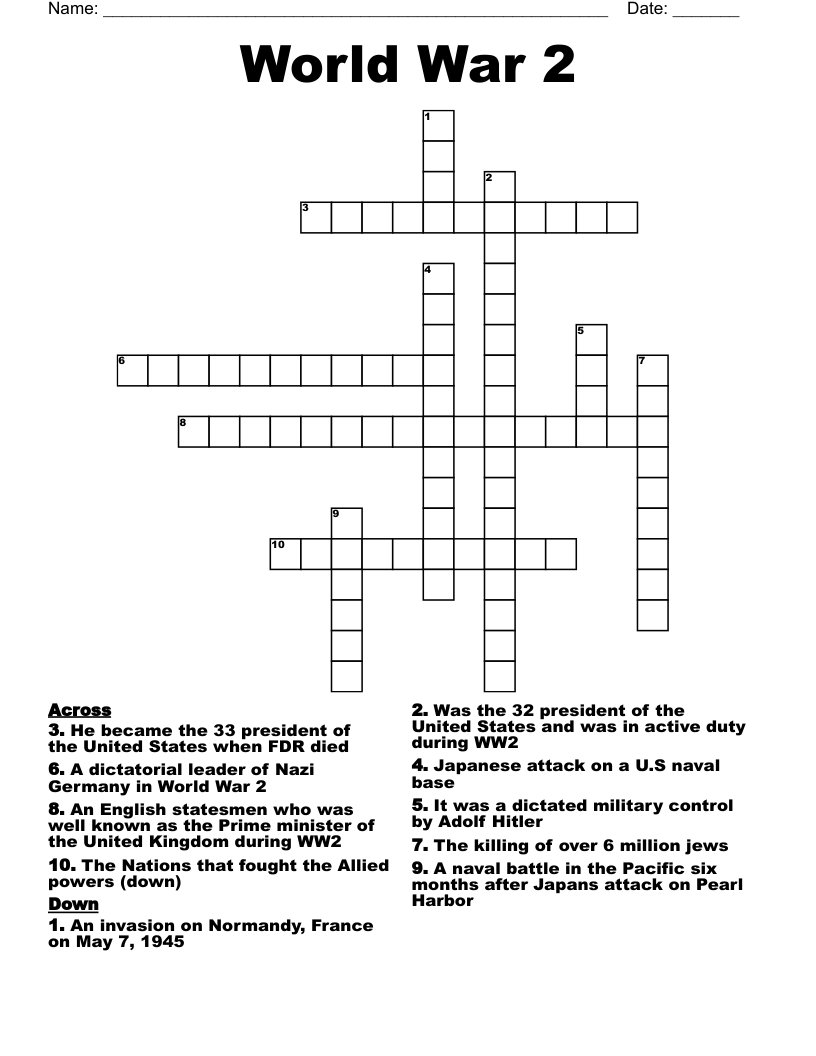 World War 2 Crossword