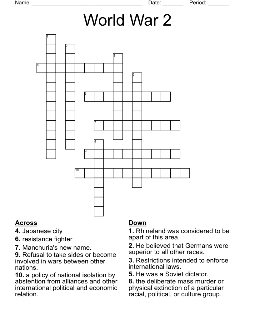 World War 2 Crossword