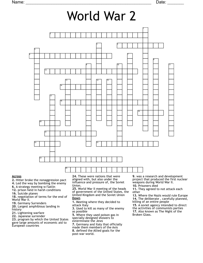 World War 2 Crossword