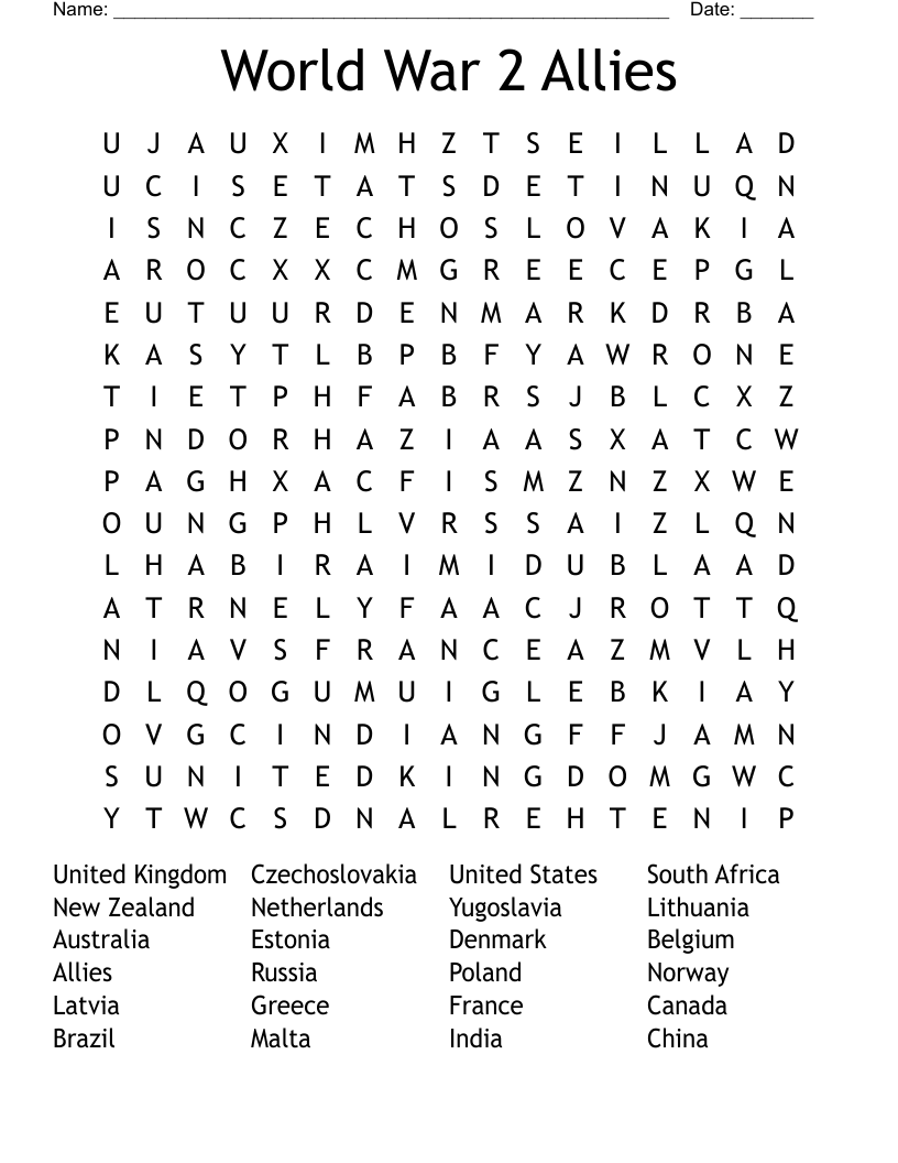 World War 2 Allies Word Search