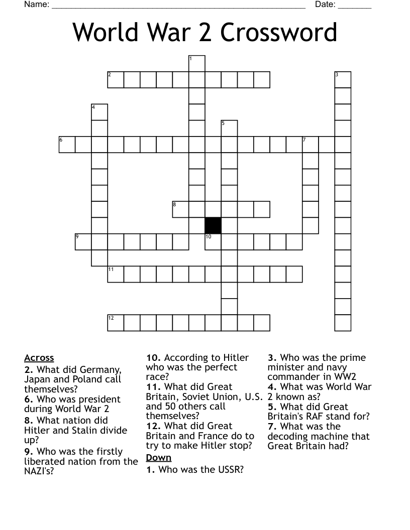 World War 2 Crossword