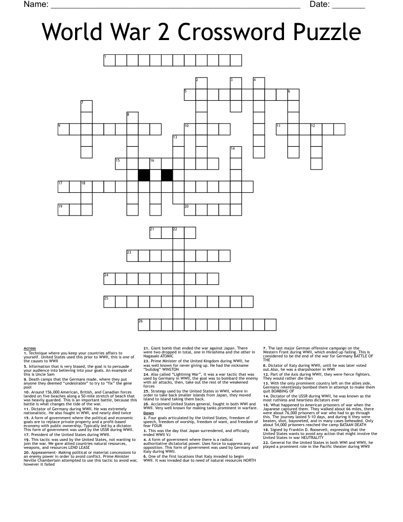 World War 2 Crossword Puzzle
