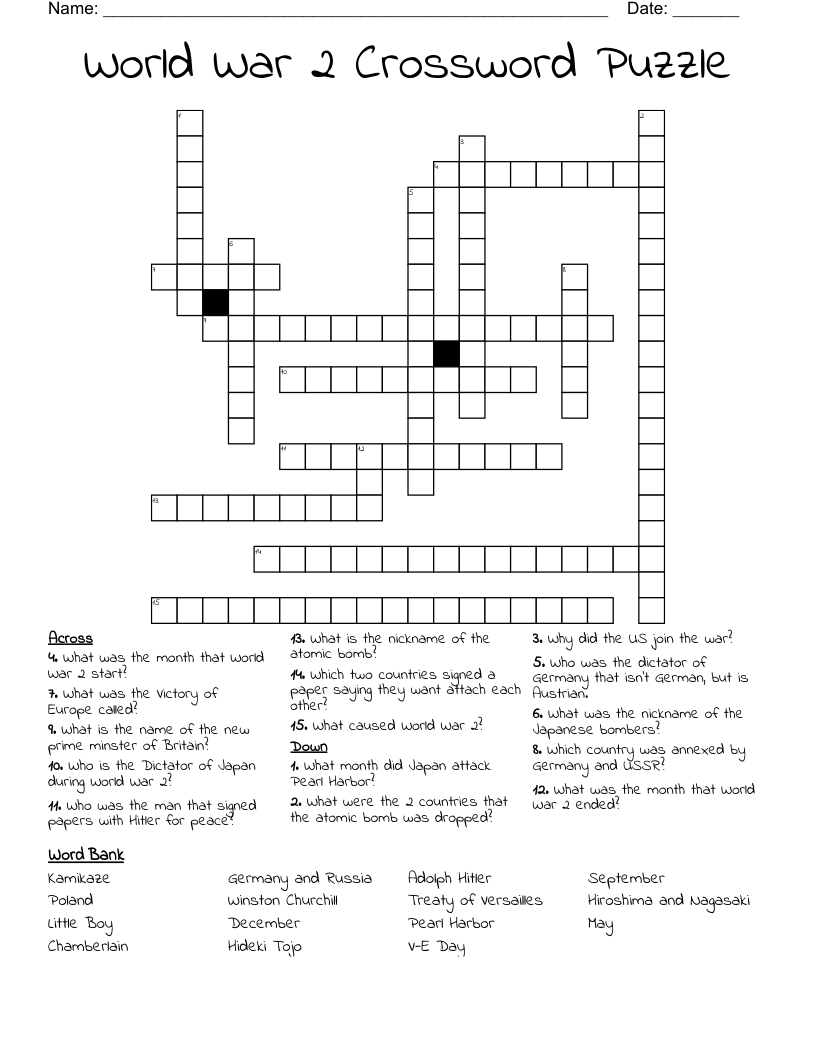 World War 2 Crossword Puzzle