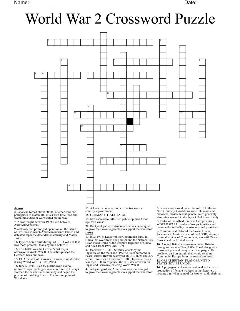 World War 2 Crossword Puzzle