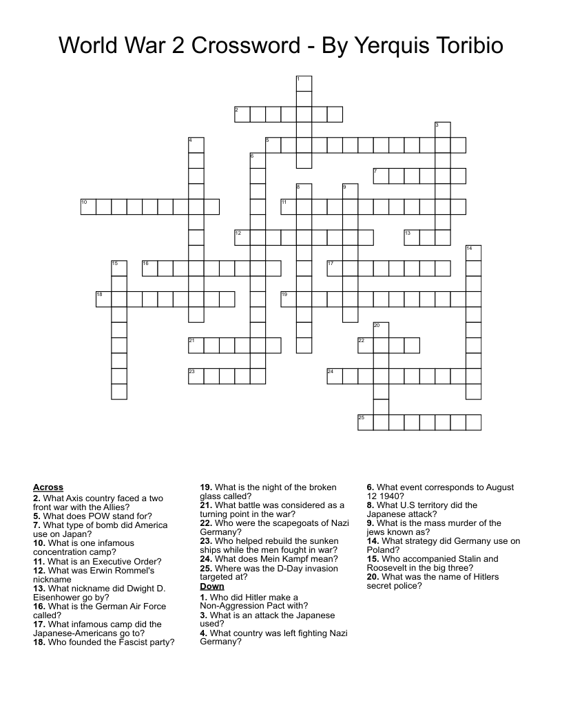 World War 2 Crossword - By Yerquis Toribio