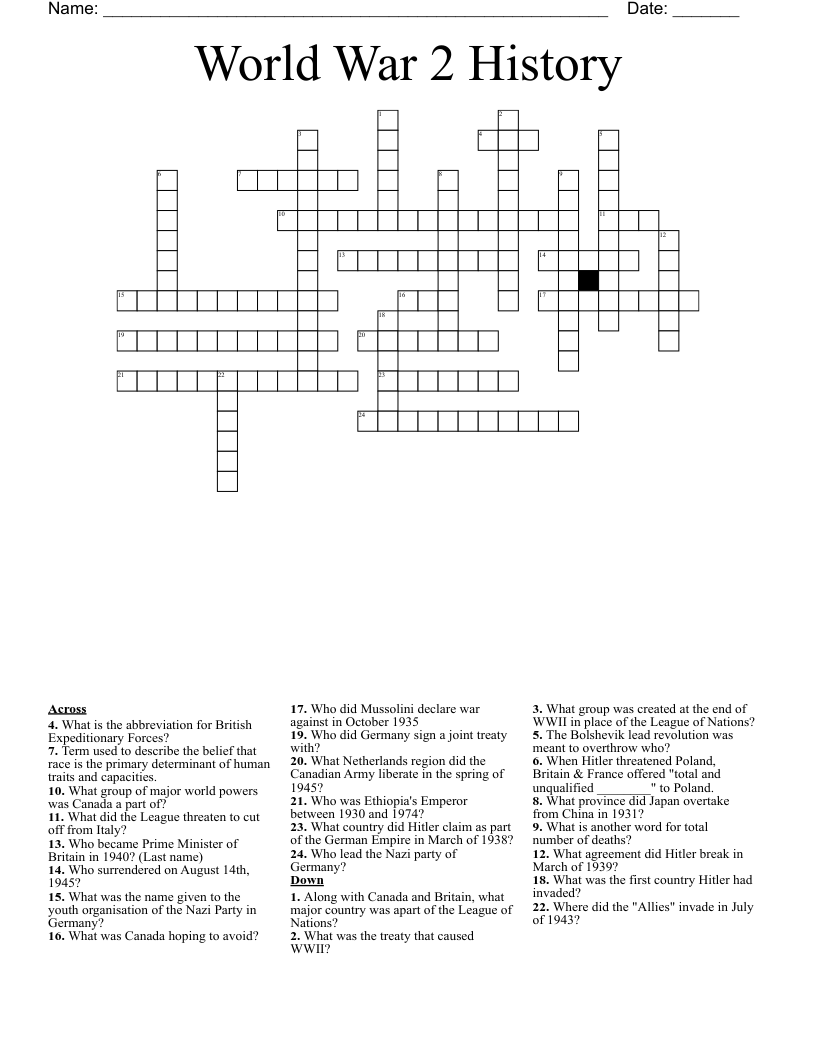 World War 2 History Crossword