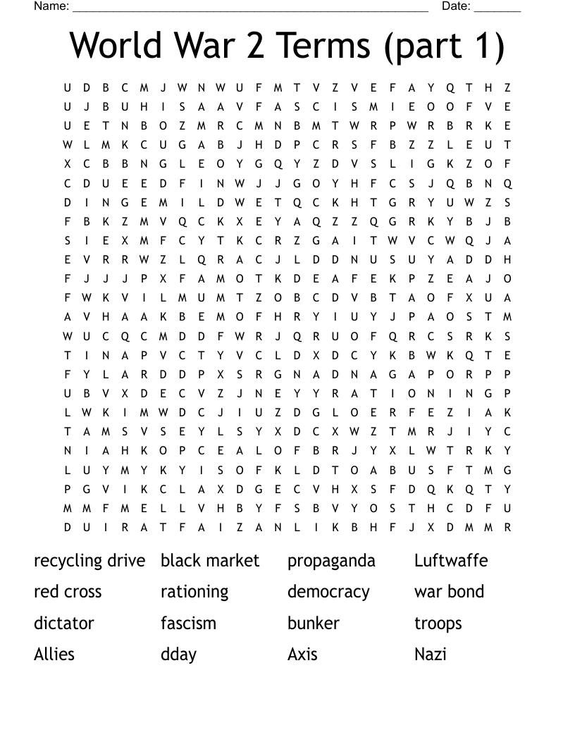 World War 2 Terms (part 1) Word Search