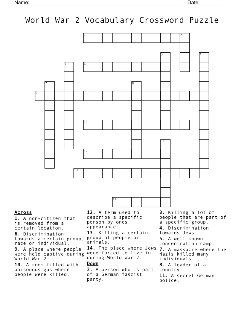 World War 2 Vocabulary Crossword Puzzle