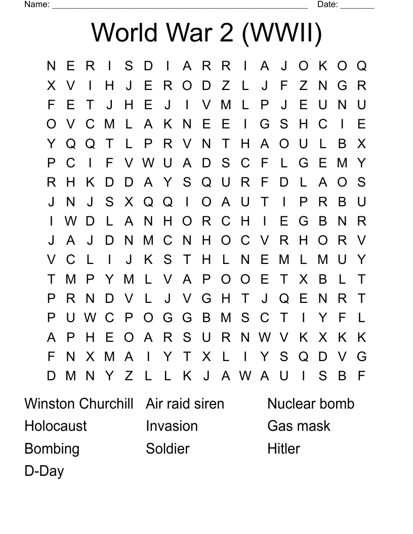 World War 2 (WWII) Word Search