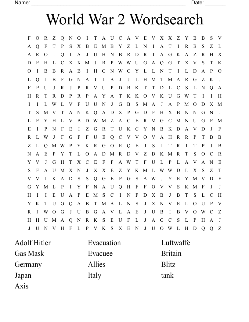 World War 2 Wordsearch