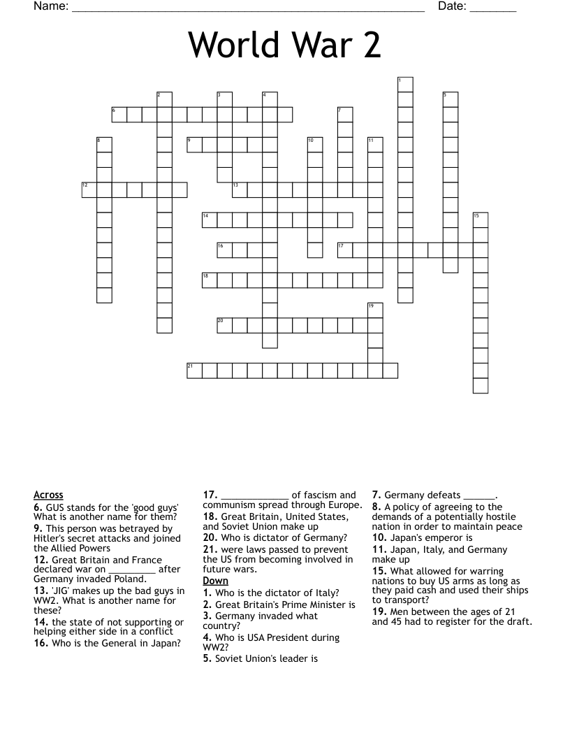 World War 2  Crossword
