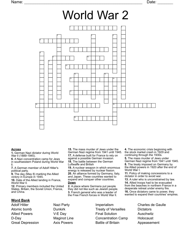 World War 2  Crossword
