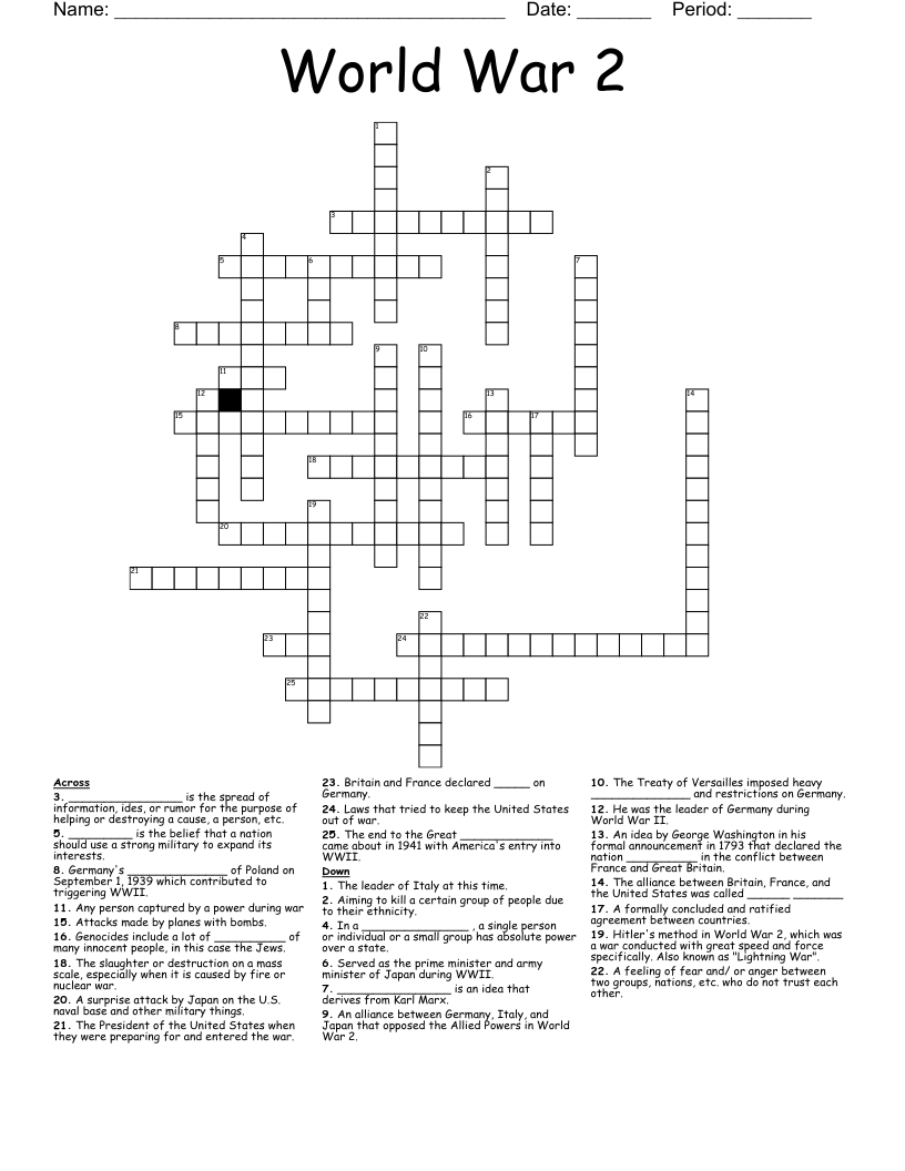 World War 2  Crossword