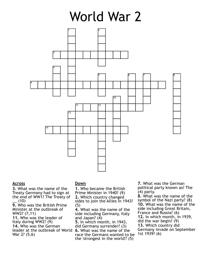 World War 2  Crossword