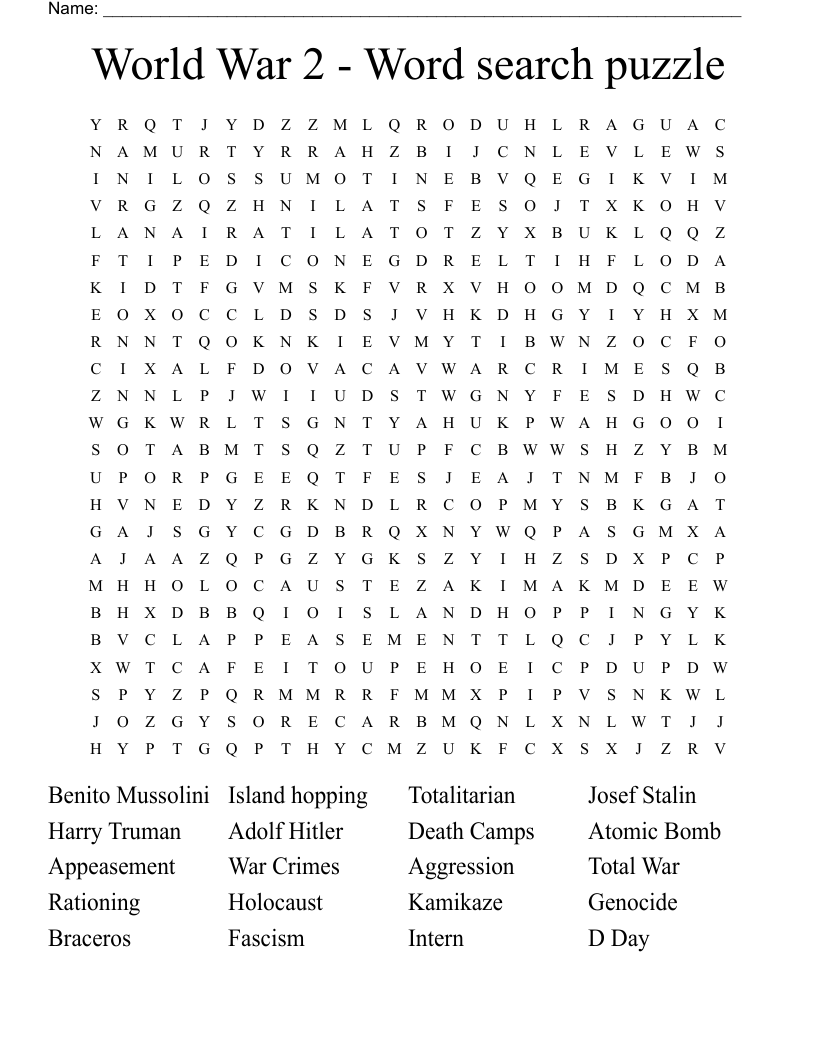 World War 2 - Word search puzzle 
