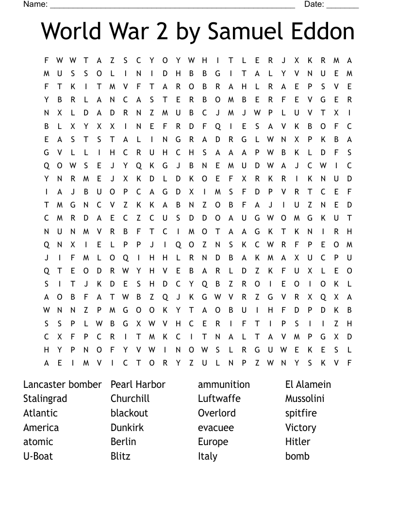 World War 2 by Samuel Eddon Word Search