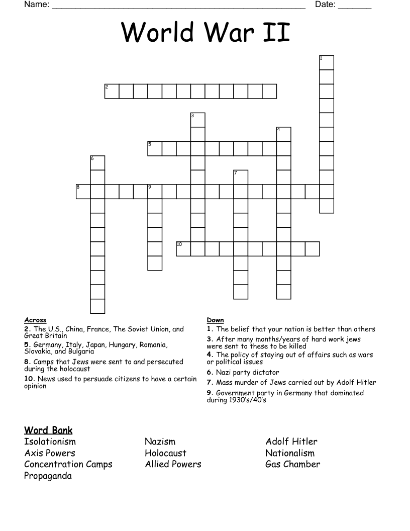 World War II Crossword