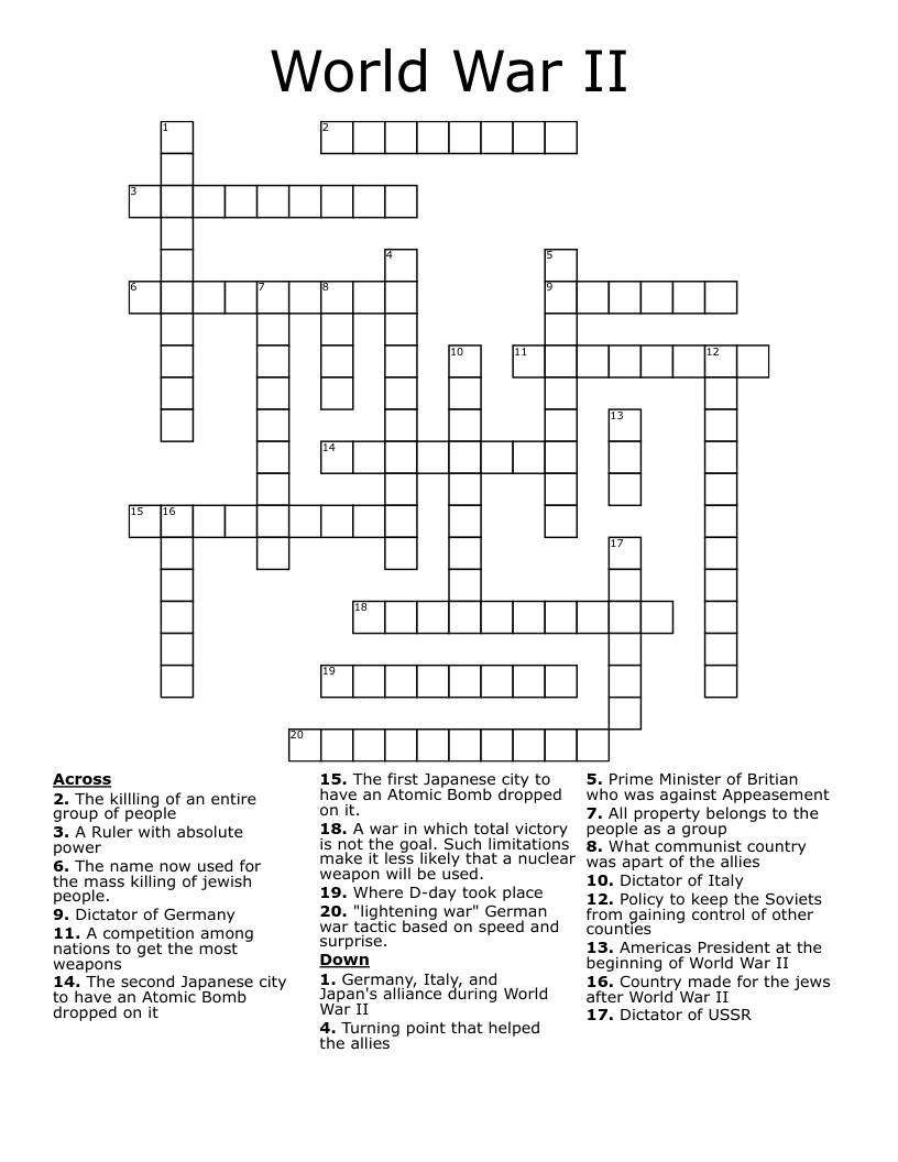 World War II Crossword
