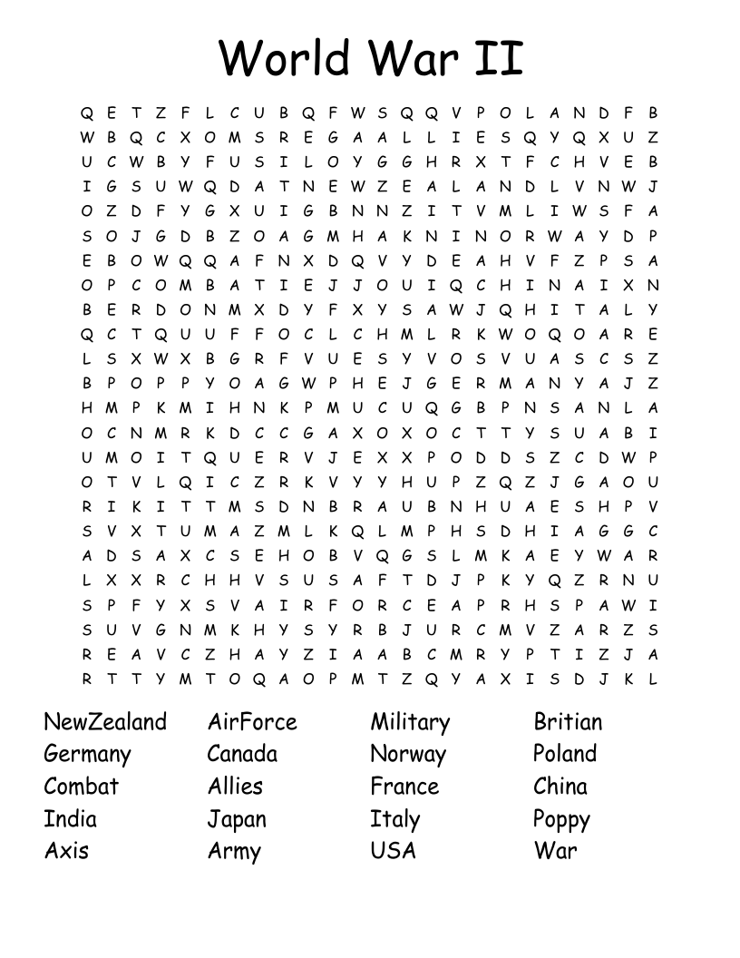 World War II Word Search