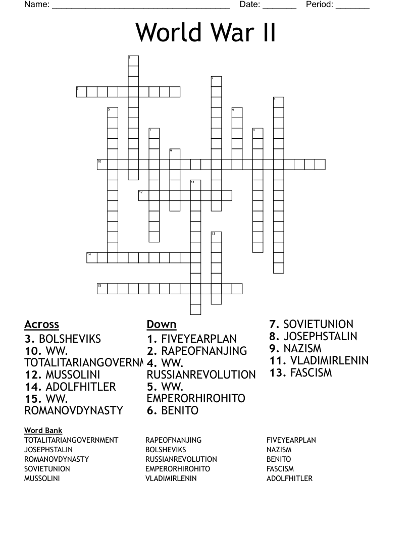 World War II Crossword