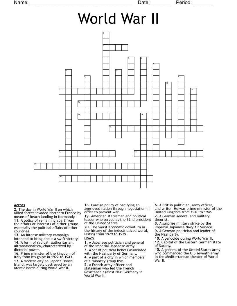 World War II Crossword