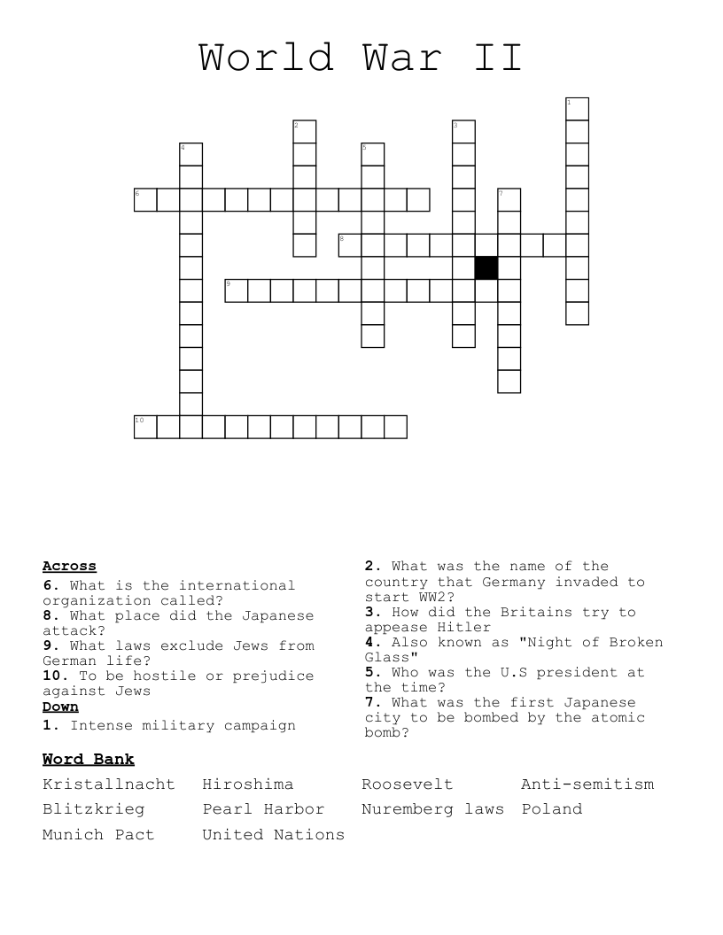 World War II Crossword