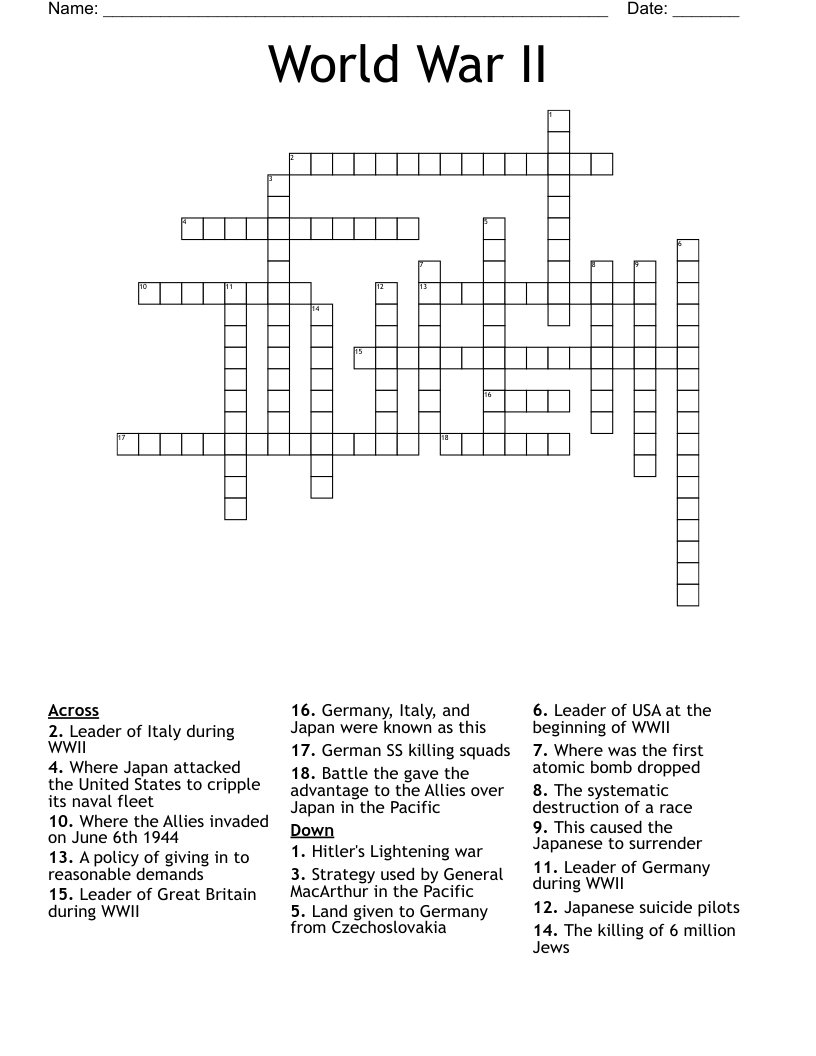 World War II Crossword