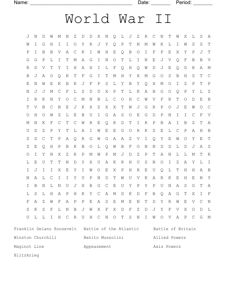 World War II Word Search