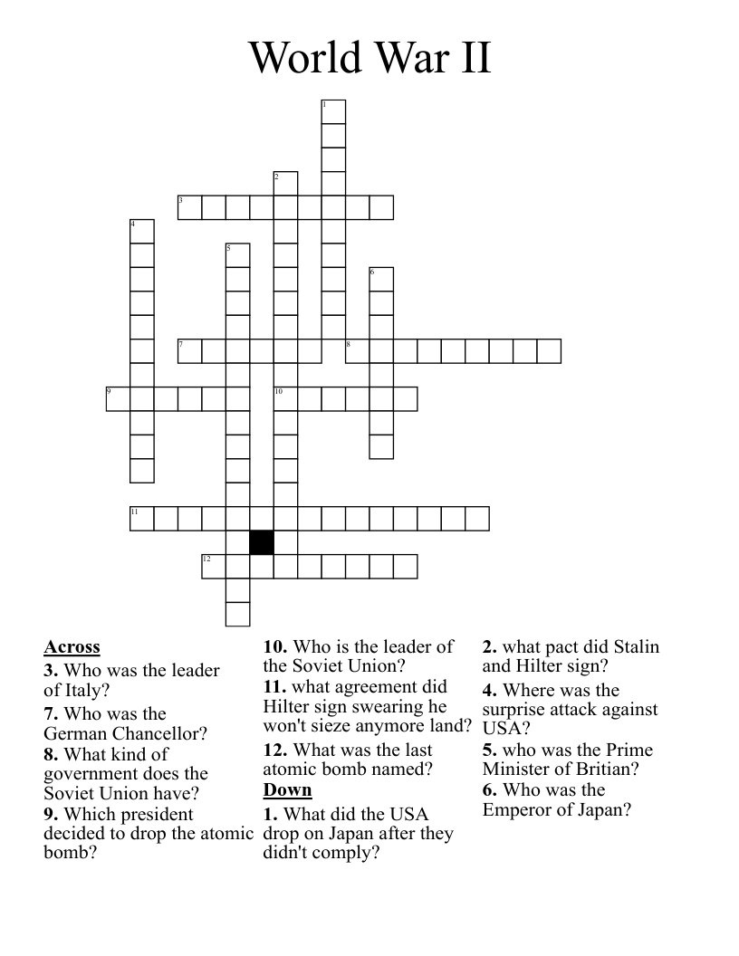 World War II Crossword