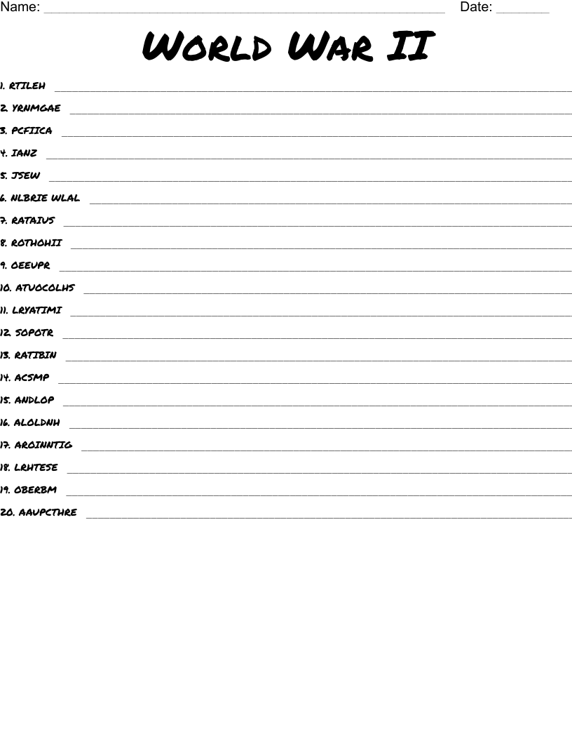 World War II Word Scramble