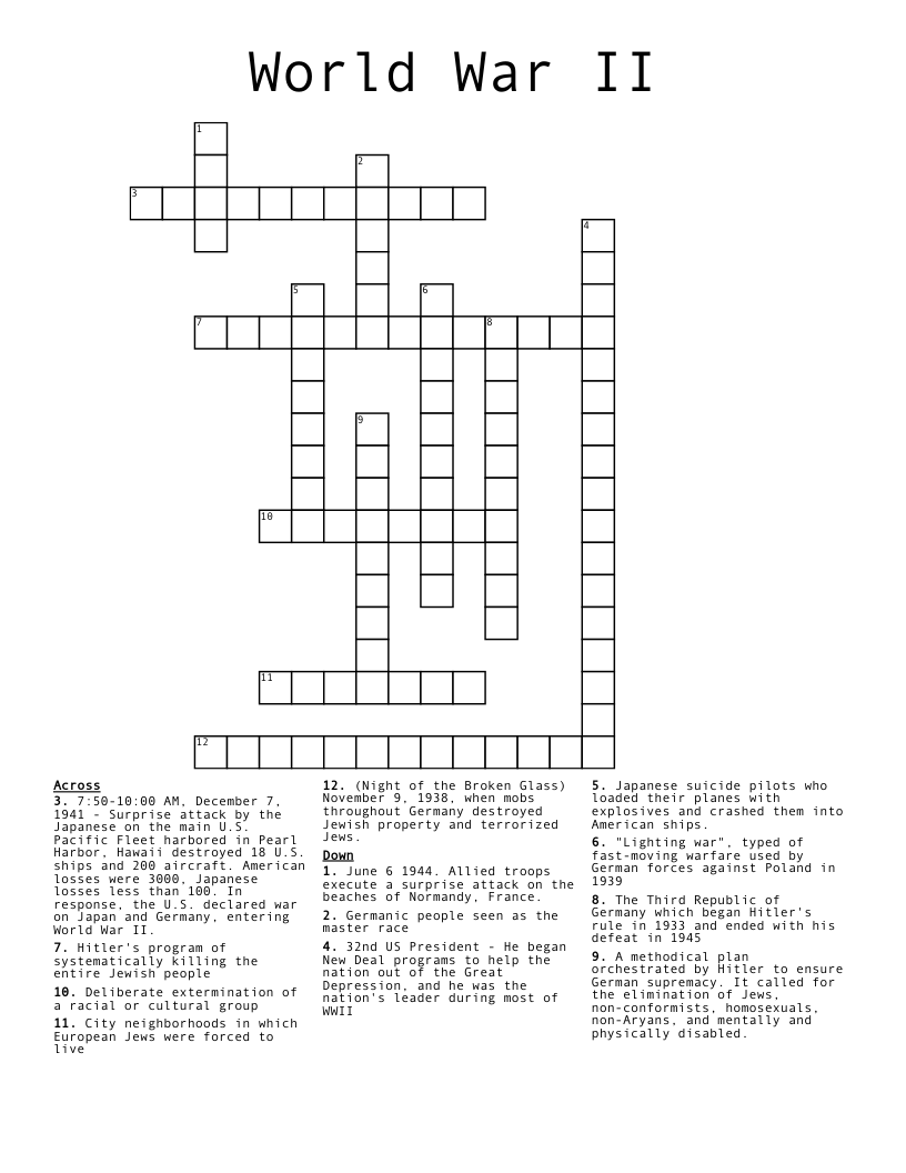 World War II Crossword