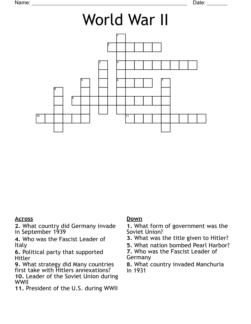 World War II Crossword