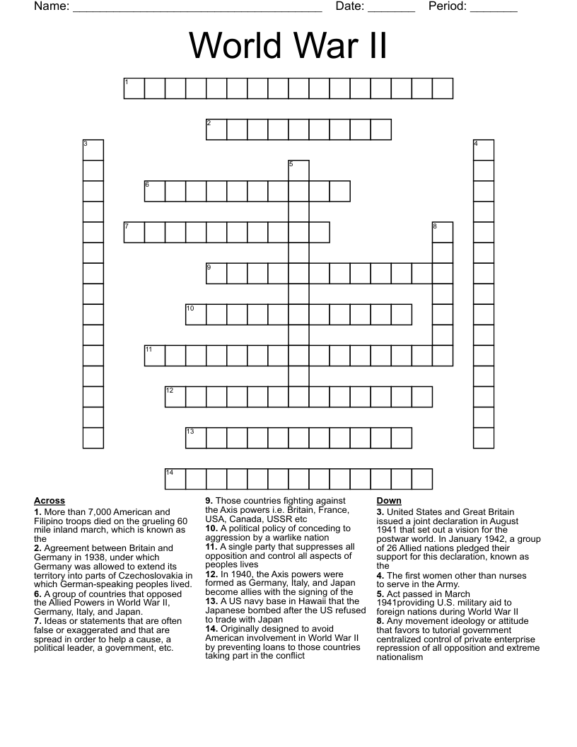 World War II Crossword