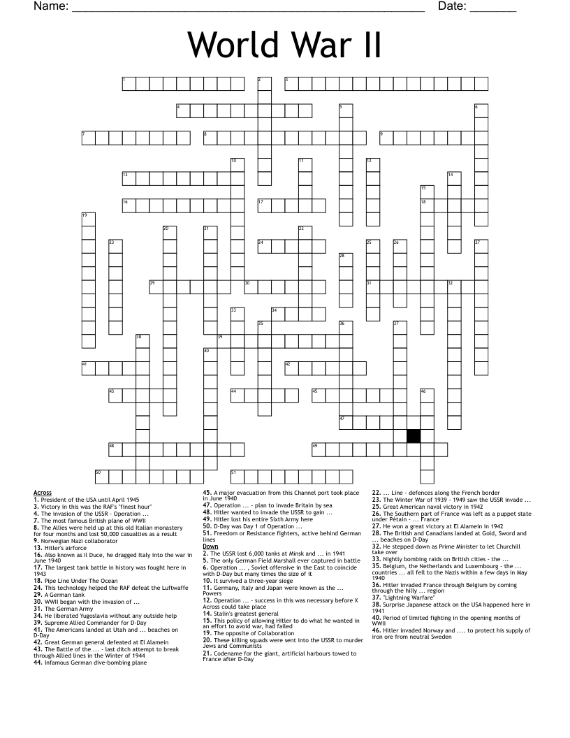 World War II Crossword