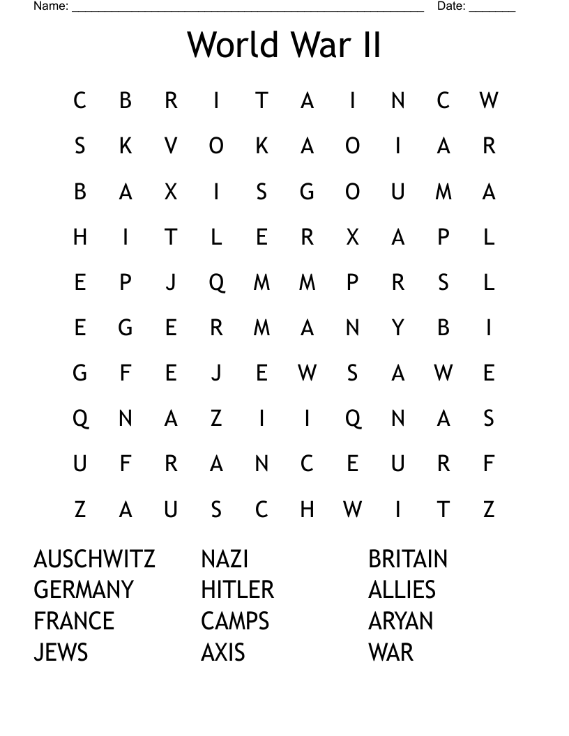World War II Word Search