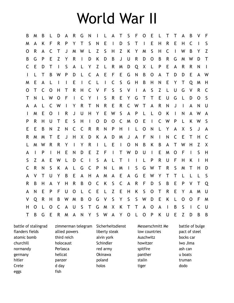 World War II Word Search
