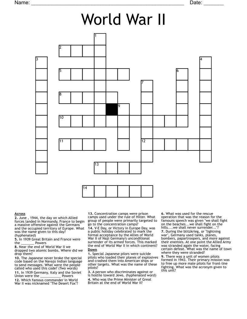 World War II Crossword