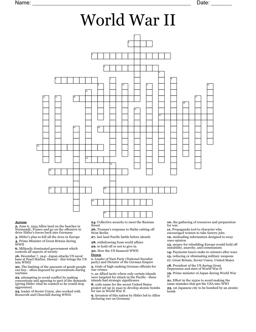 World War II Crossword