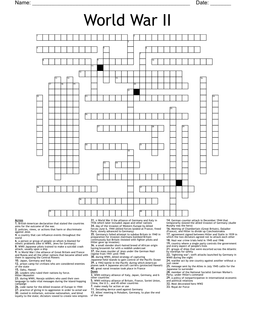 World War II Crossword