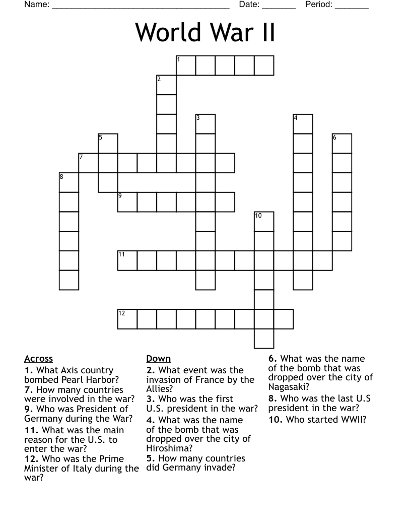 World War II Crossword