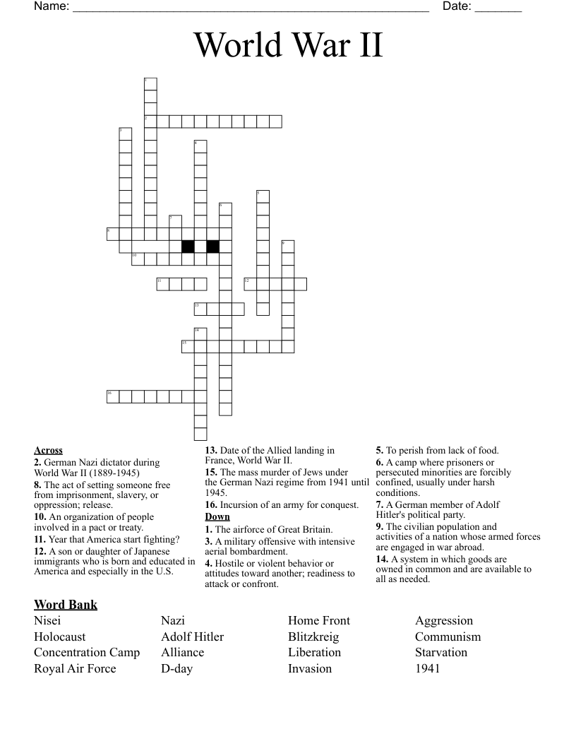 World War II Crossword