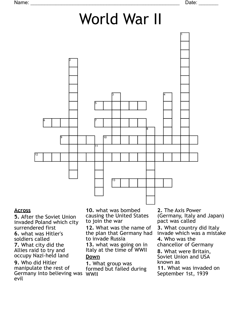 World War II Crossword