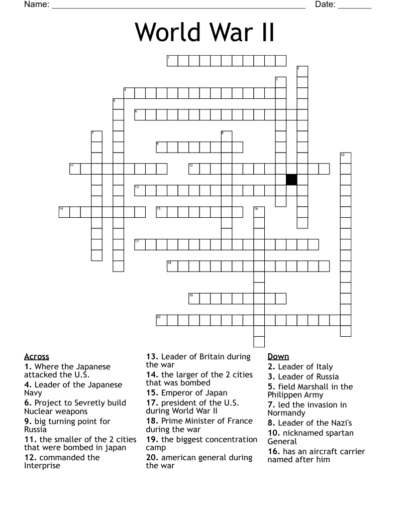 World War II Crossword