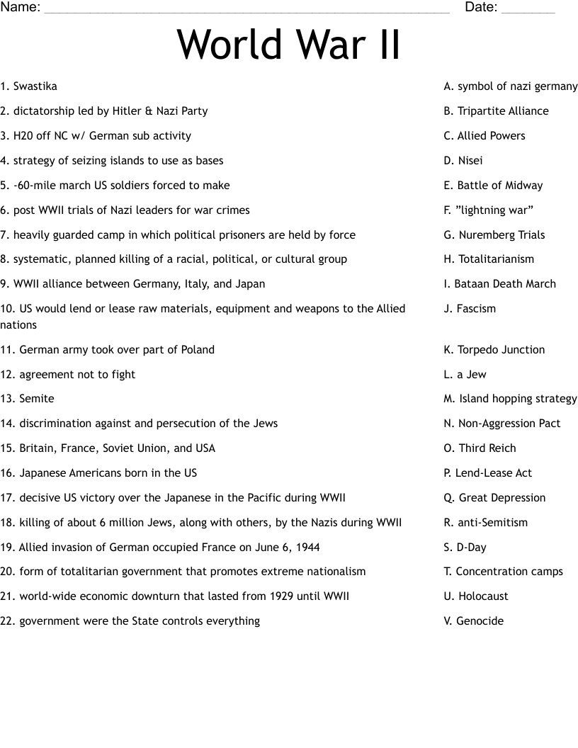 World War II Worksheet
