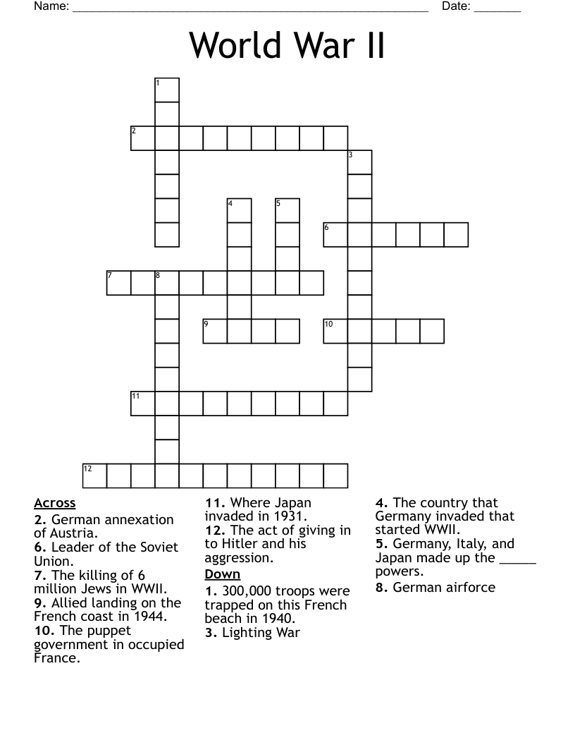 World War II Crossword