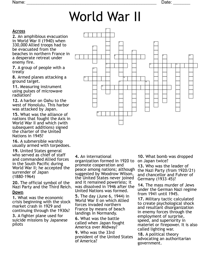 World War II Crossword