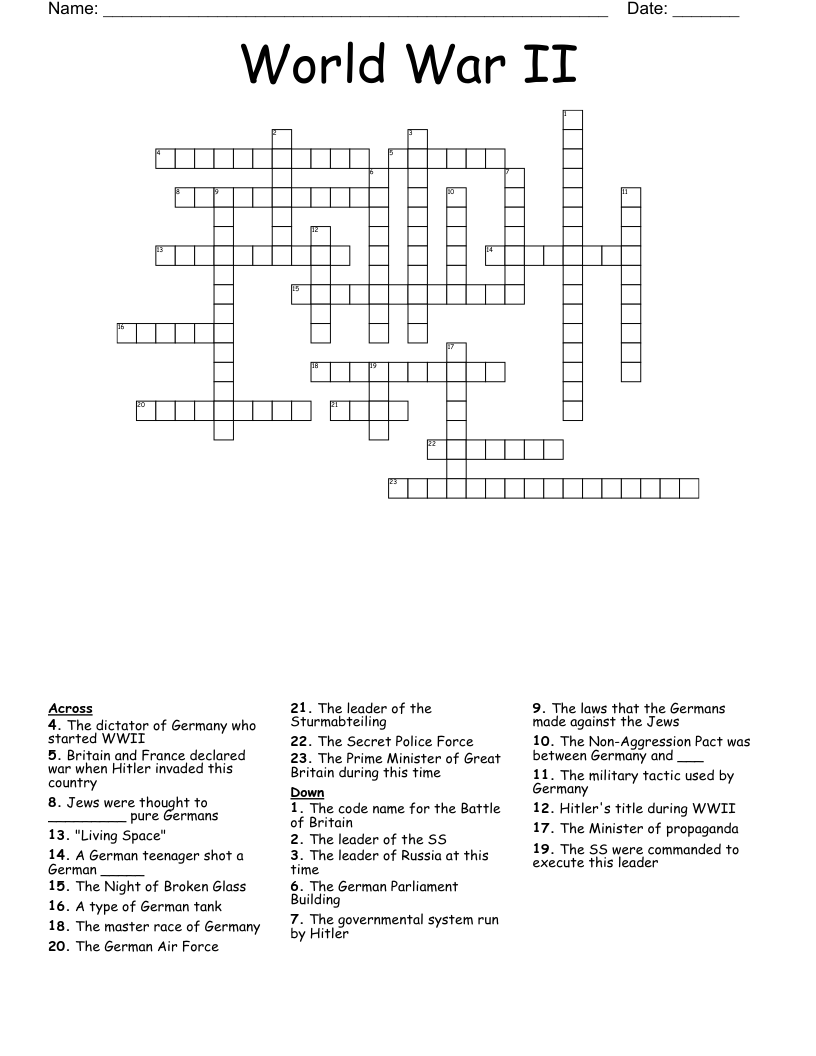 World War II Crossword