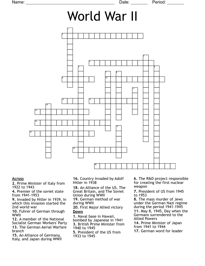 World War II Crossword