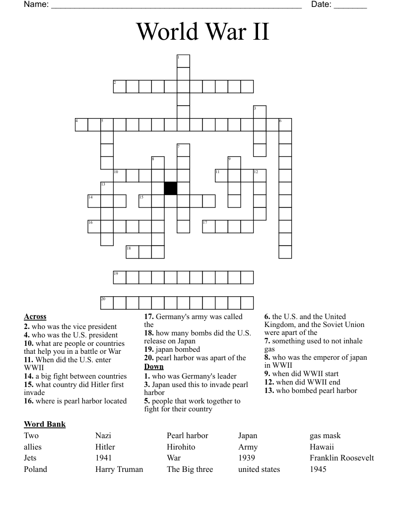 World War II Crossword