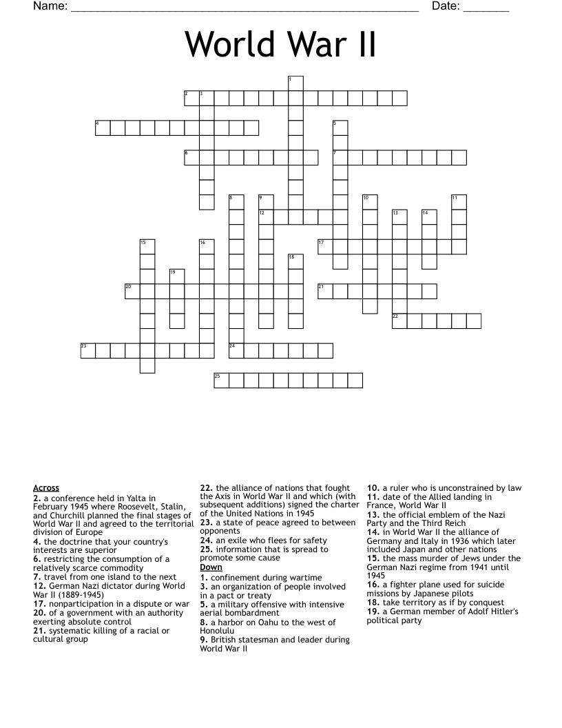 World War II Crossword